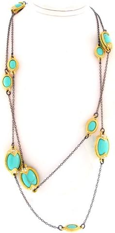 36 Inch Cleopatra Necklace with Faux Tuquoise Beads