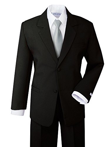 Spring Notion Boys' Formal Dress Suit Set 6 Black Suit Silver Tie