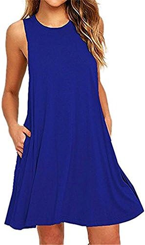 LIUJUO Women's Dress Round Neck Sleeveless Pocket Loose Casual