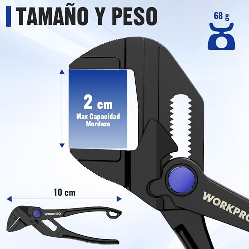 WORKPRO Adjustable Wrench Pliers 108 mm, Wrench Type Pliers with Self-adjusting Jaw, Max Opening 20 mm, Non-Slip Handle, for Nuts and Pipes