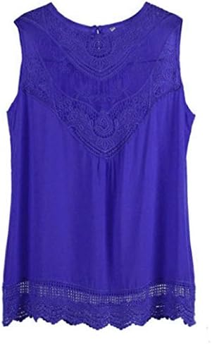 OVERMAL Women Summer Vest Top Sleeveless Blouse Casual Tank Tops Shirt Lace (L, Blue)
