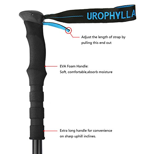 UROPHYLLA Trekking Poles, Anti- Shock Aluminum Hiking Poles Lightweight Hiking/Climbing/Backpacking/Durable Walking Sticks with Useful Wrist Strap and Assorted Tips Perfect for Travel, 1 Pair - Thumbnail 2