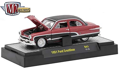 M2 Machines 1951 Ford Crestliner (Carnival Red Metallic & Black) Auto-Thentics 10th Anniversary Release 41 - 2016 Castline Premium Edition 1:64 Scale Die-Cast Vehicle (R41 17-15)