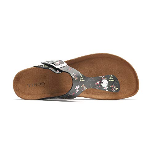 Women's T-Strap Thong Sandals Buckle Slip On Flip-Flops Beach Casual Platform Footbed Slippers (6, Multicolor)