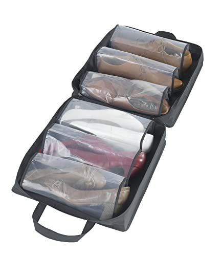 Wenko - Washable Bag for 3 Pairs of Shoes with Plastic Film, 37.5 x 16.5 x 24.5 cm, Black and Brown