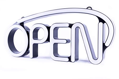 LED Neon Open Sign for Business - Bright White | Large for Business Displays 22.5'' x 9.5'' | Unique Modern Design | Five Steady and Flashing Modes | Includes Extra Will Return Open Closed Clock Sign