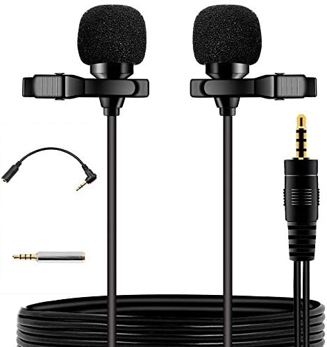 EASJOY Dual-Head Lavalier Microphone,236" Clip-on Mini Omnidirectional Condenser Lapel Clip on mic Interview for Apple iPhone,Ipad,iPod,Android,PC,Recording YouTube,Interview,Video Conference,Podcast