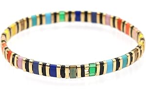 Sonateomber Tila Flat Beaded Stretch Bracelets for Women Colorful Beads Stack Bracelet