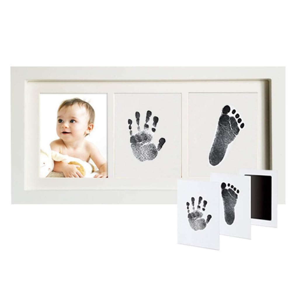 ideamall ベビーフレーム 手形 足型 手形スタンプ 木製 ベビーフォトフレーム インクパッド付き (ホワイトフレーム, 写真1枚)商品画像