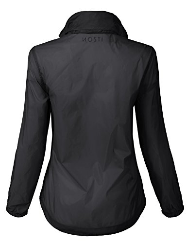 Luna Flower Women's Long Sleeve Lightweight Packable Water Resistant Wind Rain Zip-Up Hoodie Jacket Black S-M (GJAW078)