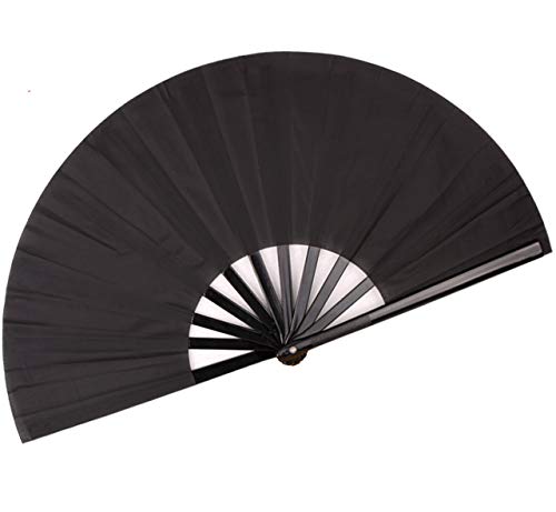 HONSHEN Folding Fan Chinese Hand Fan Performance Fan Nylon-Cloth Fan 13 inch (Black) - Thumbnail 6