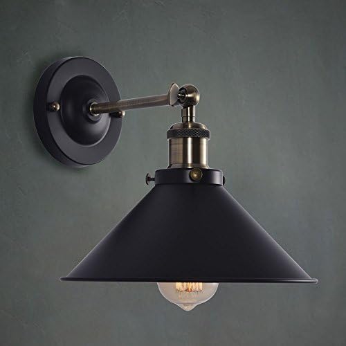 XIDING Antique Industrial Edison Simplicity Wall Lamp, Retro bracket Light, Vintage Style Wall Sconce Light, bronze lamp holder, 10.23in Matte Black Metal Shade, E26 Base, 1 Light, for Kitchen, study