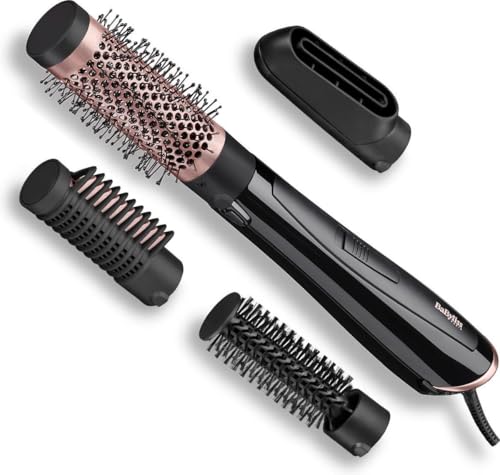 Perfect Finish - 1000W Warmluftbürste. 3 Aufsätze zum Glätten, Volumen & Formen, 2 Temperatureinstellungen + Kaltstufe, Ionen-Technologie für Anti-Frizz, schwarz, AS126E
