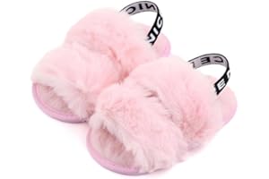 QIETION Girl's Soft Plush Lightweight House Slippers Non Slip Cross Band Slip on Open Toe Cozy Indoor Outdoor Slippers