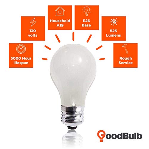 GoodBulb 60 Watt Light Bulbs, Dimmable A19 Bulb with E26 Base, Rough Service Bulb, Frosted Energy-Efficient Incandescent Bulbs, 525 Lumens, 130 Volts, for Various Light Fixtures (24 Pack)