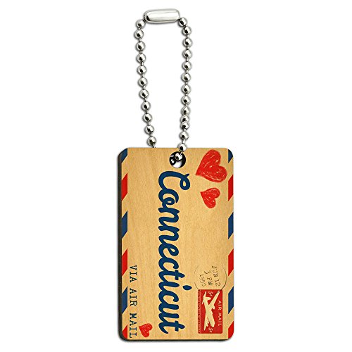 Air Mail Postcard Love for Connecticut Wood Wooden Rectangle Key Chain