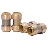 SharkBite U016LFA4 Straight Coupling Plumbing 3/4 Inch, PEX Fittings, Push-to-Connect, Coupler, Copper, CPVC, 4 count, Brass