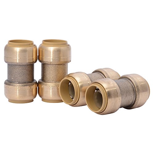 SharkBite U016LFA4 Straight Coupling Plumbing 3/4 Inch, PEX Fittings, Push-to-Connect, Coupler, Copper, CPVC, 4 count, Brass