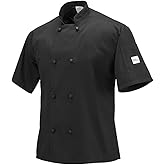 Mercer Culinary M60014BKL Millennia Men's Short Sleeve Cook Jacket with Cloth Knot Buttons, Large, Black