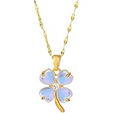 Dtja Dainty Clover Flower Pendant Necklace for Women Stainless Steel Gold Plated Cats Eye Shamrock Leaf Link Chain Necklace Adjustable Luck St.Patrick's Day Birthday Jewelry Gift 18 Inch
