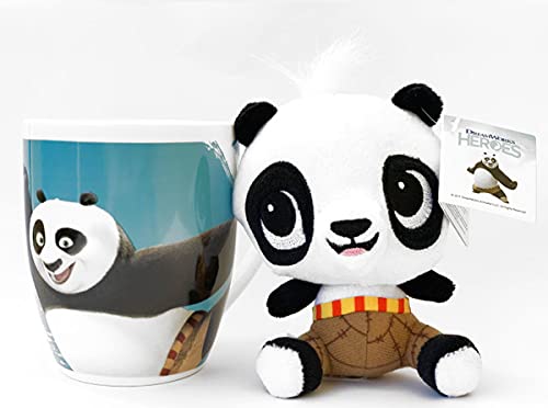 little Dreamers DreamWorks Heroes Gift Set - Shrek, Kung Fu Panda, Madagascar, Home - Mug 300 ml + Plush Toy, Gift Idea (Po - Panda)