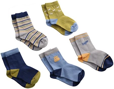 Vera Nuka Boys Cotton Crew Socks 5 Pack 1-11 (2T-4T/16-18cm, 1603)