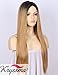 K’ryssma Ombre Synthetic Wig M03800 - Full Machine Made Long Straight Blonde Wig Black Roots Middle Parting Cheap Wigs for Women 22 inches + Wig Cap