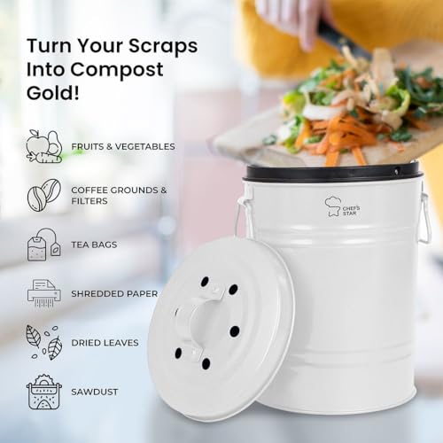 Chef's Star Countertop Compost Bin for Kitchen, Indoor Compost Bin for