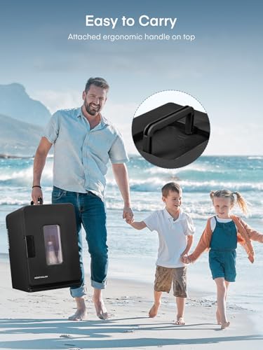 FOHERE 2-in-1 Mini Fridge, 15L Fridge for Room with Cooling and Heating Function, DC/AC for Cars, Offices and Dorm, Eco Low Noise Mode, for Cosmetics and Drinks, Black