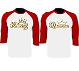 SR Gold King and Queen Baseball Shirts Couple Matching Raglan 3/4 Sleeve T-Shirts