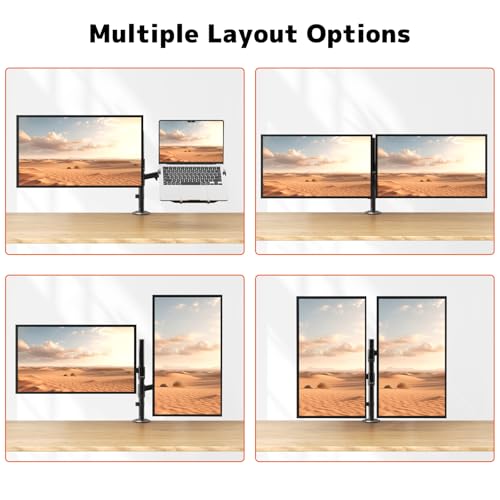 PUTORSEN Monitor Mount with Laptop Arm for 17-35 Inch Screens up to 18 Inch Notebook, Fully Adjustable Spring Supported Laptop Holder Desk, VESA 75 x 75/100 x 100 mm