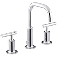 KOHLER Purist K-14406-4-CP Widespread Bathroom Sink Faucet with Metal Drain Assembly in Polished Chrome