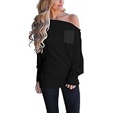 INFITTY Women's Off Shoulder Tops Casual Loose Batwing Sleeve Shirts Tunic Knit Oversized Pullover Sweater