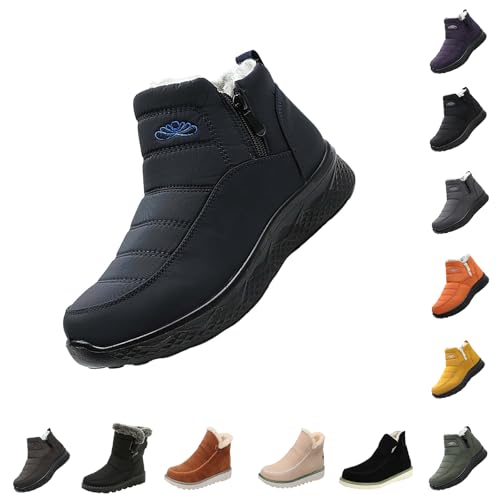 Wide Fit Boots for Women UK Winter Boots for Women UK Wide Fit, Waterproof Mid Calf Snow with Warm Fleece Lining, Non-Slip Outdoor Traction Sole Womens Size 6