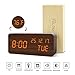 BlaCOG Digital Alarm Clock with Wooden Desk LED Time, Week, Date/Month/Year and Temperature Display, Battery/USB Powered, 3 Alarm Settings, Adjustable Brightness Brown/Orange