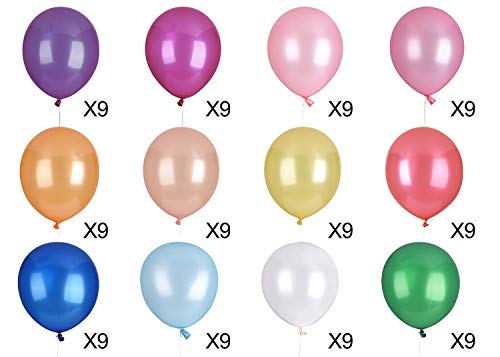 Browill (12 Colors, 108 Pack) Balloons, 12 Inches Assorted Color Thickened Helium Quality Latex Balloons Bulk for Birthday Wedding Party Home Decoration