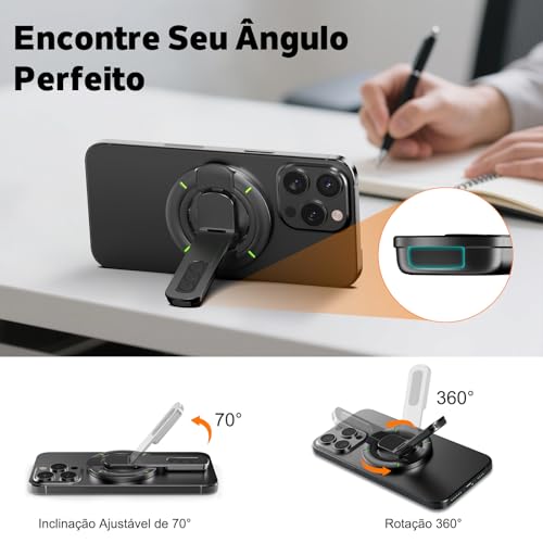 Tobeape Suporte MagSafe 3 em 1 para Celular – Anel Magnético Ajustável com Ímã Dupla Face e Design Anti-Estresse, Compatível com iPhone 17/16/15/14/13/12 e Outros Smartphones (Preto)