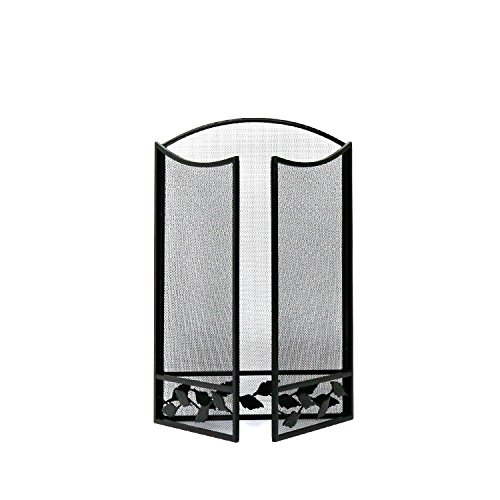 Steel Folding 3-Panel Arch Fire Place Fireplace Grill Wood Burning Stove Protective Screen w/ Double Bar | Black