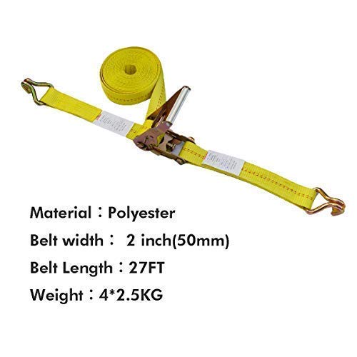 Ratchet Tie Down Strap - 4 Pack 2" inch x 27' Ft Heavy Duty Ratchet Straps with Aluminum Handle, Cargo Straps for Moving Appliances, Lawn Equipment, Motorcycle in a Truck - Thumbnail 4