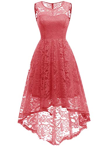 MuaDress-Vintage-Cocktail-Vestiti-Elegante-Donna-Hi-Lo-Fiore-Pizzo
