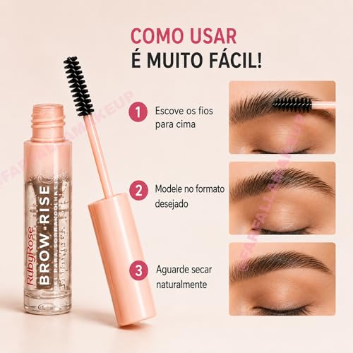 KIT 2 UN Gel para Sobrancelhas Brow Rise Ruby Rose – Fixação e Definição Perfeitas, Longa Duração, 8,3g Brow laminations gel incolor sobrancelhas