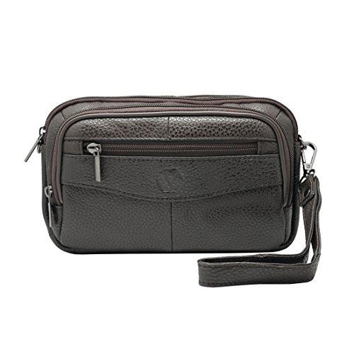 Mens Handbag Cowhide Leather Crossbody Shoulder Messenger Bag Organizer Checkbook Wallet Purse (S Brown) - Thumbnail 2