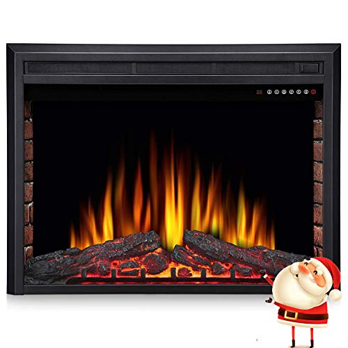 36 Inches Electric Fireplace Insert 750W/1500W, Glass View, Log Flame