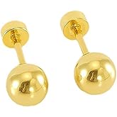 Niaspi Round Ball Stud Earrings 18K Gold Plated Stainless Steel Studs Flat Back Earrings Minimalist Helix Cartilage Earrings for Women Men