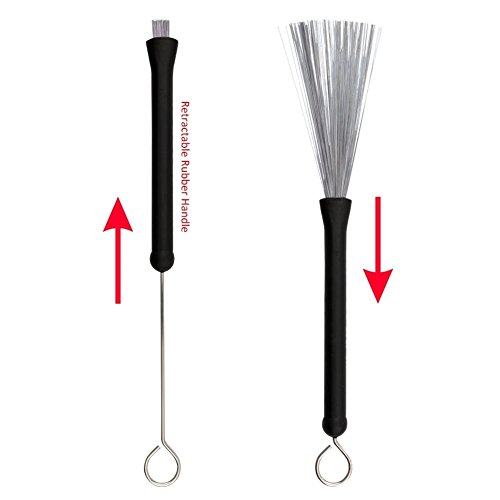 COCODE 1 Pair 5A Drum Sticks Maple Drumsticks Set 1 Pair Drum Wire Brushes Retractable Drum Stick Brush and 1 Pair Hot Rods Drum Sticks for Jazz Acoustic Music Lover Gift with Portable Storage Bag