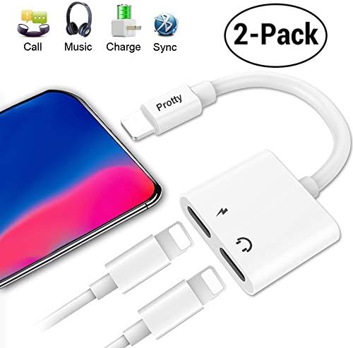 2Pack Dual Ports Adapter Splitter, 2 in 1 8 pin Headphone Jack Aux Audio & Charger Adapter Cable Connector Compactible for iP7 / 7 Plus / 8/8 Plus/X (Support Calling + Sync + Music Control + Charge)