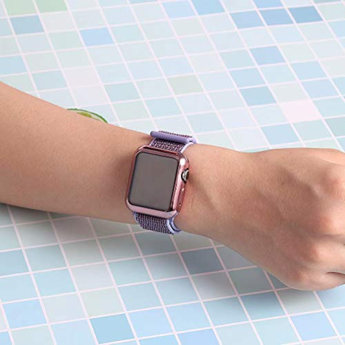 QIENGO Compatible with Apple Watch Band with Case 42MM, Soft Nylon Strap with Silicone Screen Protector, Replacement for iWatch Sport Series 3/2 / 1 (Lilac, 42mm)