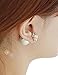 Lujuny Cute Jewelry Big Ball Alloy Shell Pearl Flower Double Side to Wear Earrings Studs with Gift Box for Women Girls, 1 Pair (Cream)