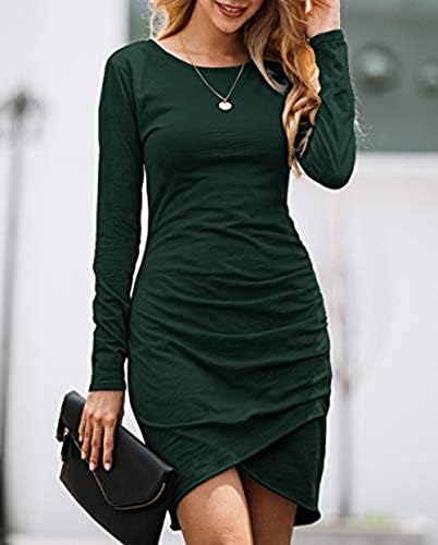 BTFBM Women Fashion Ruched Elegant Bodycon Long Sleeve Wrap Front Solid Color Casual Basic Fitted Short Dress 4 BTFBM Women Fashion Ruched Elegant Bodycon Long Sleeve Wrap Front Solid Color Casual Basic Fitted Short Dress