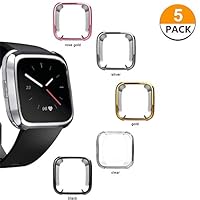 LLGLTEC [5-Pack] Compatible with Smartwatch Cases Screen Protector Case Soft TPU Plated Case Full Protective Bumper Shell Cover for Fitbit Versa Smart Watch (5 Packs+1Package)